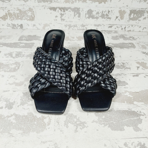 New Anne Klein  Woven Straps Block Heel Black Mule Slide Sandals K149 - Picture 7 of 12